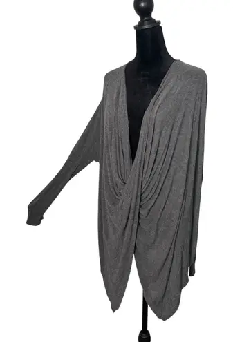 Hippie Love Womens Gray Cocoon Wrap Draped Top Size S Long Sleeve Lagenlook Quiet Luxury