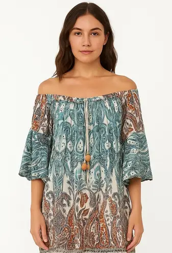 Est. 1946 Plus Size 22 Boho Chic Paisley Off-Shoulder Dress Multicolor