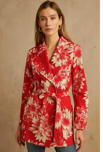 NWT Austin Reed Red Floral Retro Luxe Belted Double Breasted Blazer Jacket M Size M