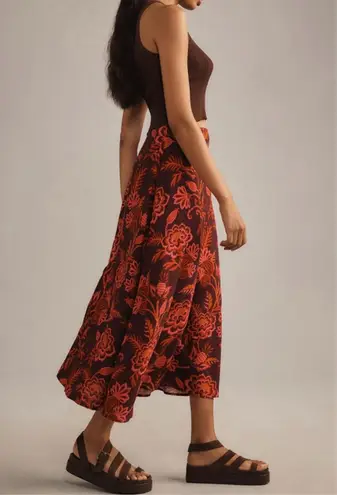 Farm Rio Satin Slip A-Line Floral Midi Skirt, Size M