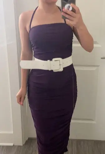 Eggplant Rouched dress with belt. S Purple