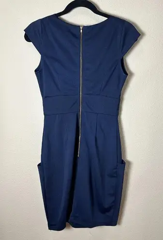 Pink Martini Navy Drape Neck Dress with Pockets Size Small