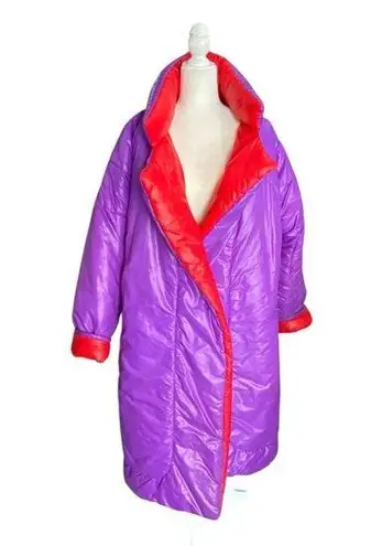 Norma Kamali Vtg ORIGINAL 1980 OMO REVERSIBLE SLEEPING BAG COAT Purple and Red
