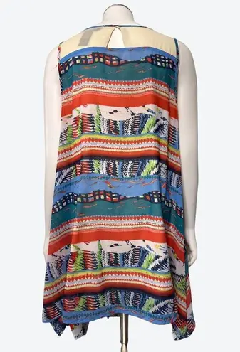 Ali Miles Sheer Colorful Hi Low Tunic Tank Top Lace Neck Line Cotton Nylon Sz S