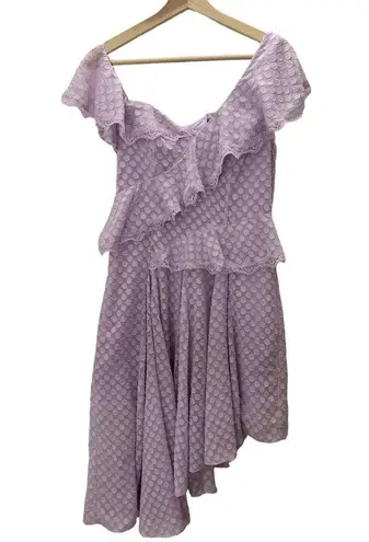 Revolve  Bardot Lace Trim Polka Dot Senorita Dress Lilac Midi Size 6 / Small