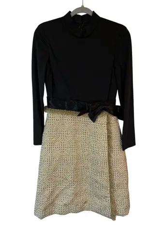 Kent Originals Long Sleeve Mock Neck Dress Metallic Waist Ribbon Women's Sz 10 Black