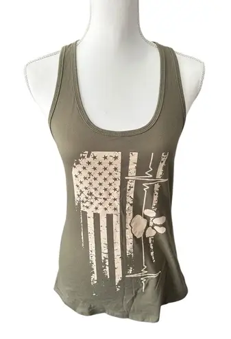 Next Level Apparel Next Level Soldier Solutions Army Green Graphic Tank Top with American Flag - Image 1