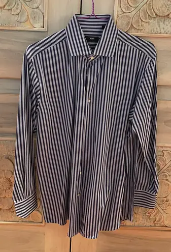 Hugo Boss Blue Striped Button Down Longsleeve