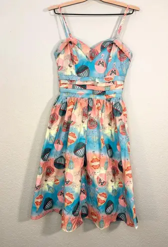 Voodoo Vixen Vintage 50s Inspired Butterfly Hot air Balloon Print Dress Size M Pink Size M