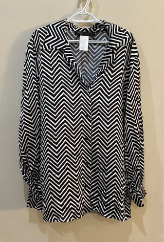 Marina Rinaldi Women Black White Printed Satin Top Size 20 Herringbone