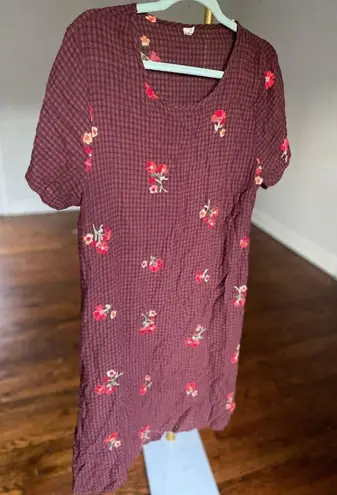 Wulucad Floral Embroidered Maxi Dress Cottagecore Spring Summer Cotton Linen Y2K Brown Size L