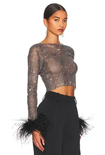 Santa Brands Feathers Top in Black XS/S New Womens Crystal Blouse