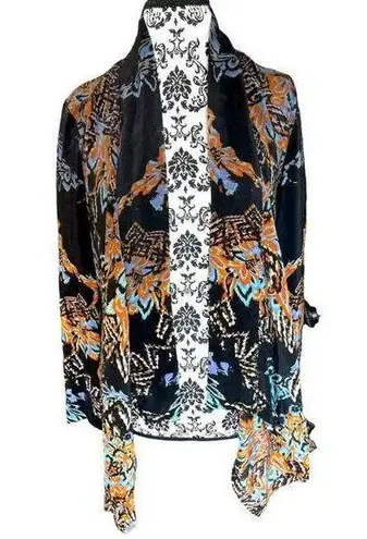 Twelfth Street by Cynthia Vincent Abstract Floral Silk Cardigan Small Blue