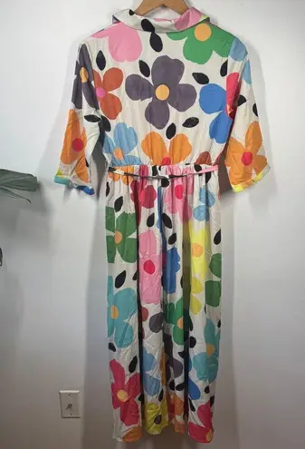 Women's Dress M Cream Colorful Floral Maxi Tie Detail Garden Party Summer Brunch Size M