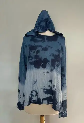 T Party Fashion T Party Navy Blue Tie Dye Waffle Knit Hoodie Hooded Sweater Size L