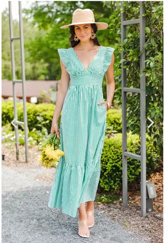 Skies Are Blue green striped maxi dress