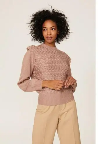 525 America Sz XL Tan Cable Knit Shoulder Pad Crewneck Pullover Sweater