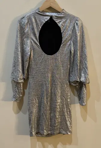 Black Halo Iron Glow Metallic Dress Size 6 Cutout Back Long Sleeve Bodycon