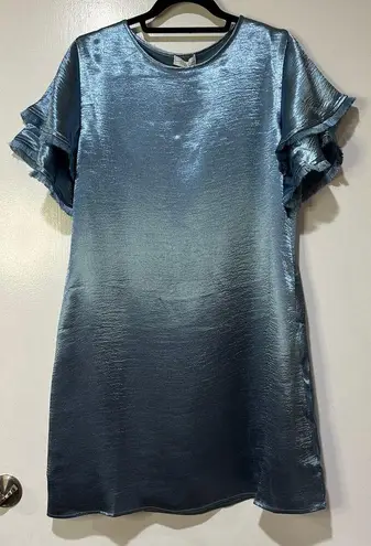 S'EDGE Easton Dress Metallic Blue Sateen Size Small NWT Tiered Short Sleeves