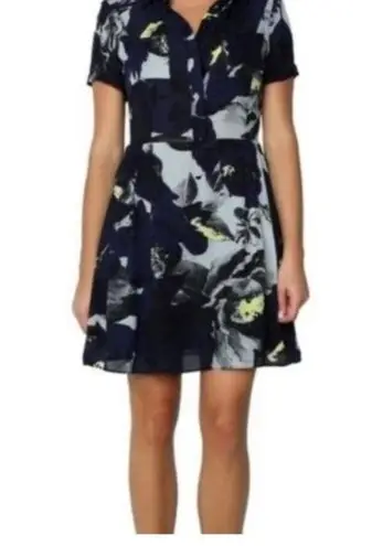 Parker  Arcadia navy blue floral silk short sleeve shirt dress small