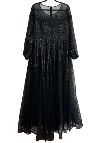 Mac Duggal NEW NWT Jewel Encrusted Illusion Long Sleeve A Line Maxi Gown Black