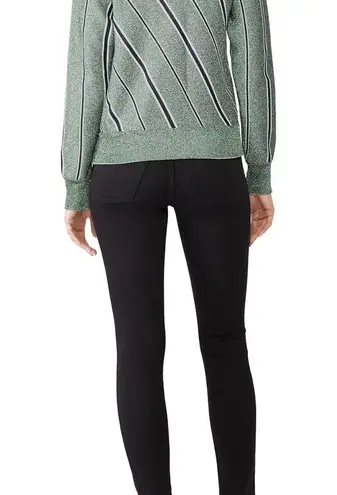 Cedric Charlier Striped Lurex Sweater Green black and white shimmer Size 8