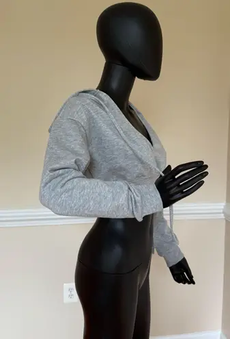 Crop Top Hoodie Sweatshirt Vneck Long Sleeve Top Tee Blouse Gym Sport Top Tshirt Gray