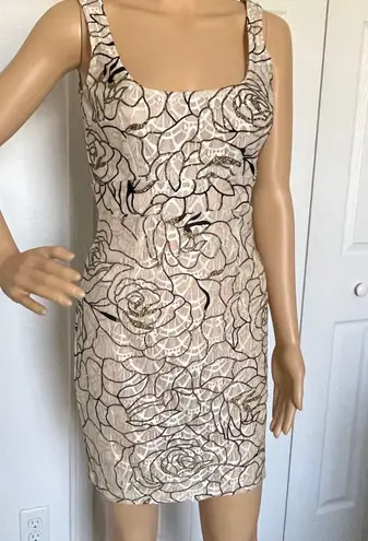 Pretty Little Thing NWT  Gold Glitter Nude Square Neck Bodycon Mini Dress size 2