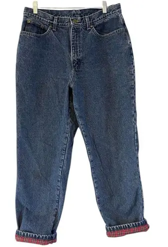 L.L. Bean Flannel Lined High Waist Mom Jeans Size 14 petite Fisherman Core C24 Blue