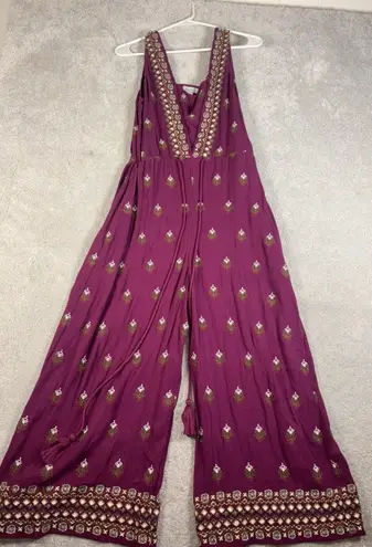 SUNDANCE Purple Floral Embroidered Pants Jumpsuit Sleeveless Romper~Size Small