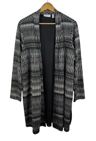 Susan Graver Duster Cardigan Size 1X Open Front Knit Abstract Stretch Travel