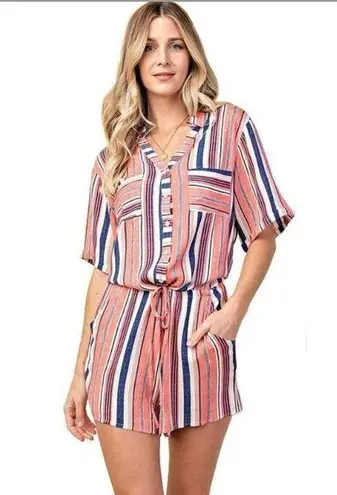 Kori NWOT America Women’s Stripe Button Down Romper size Large