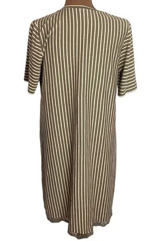 LOGO By Lori Goldstein lace trimmed linen blend striped t-shirt dress size M