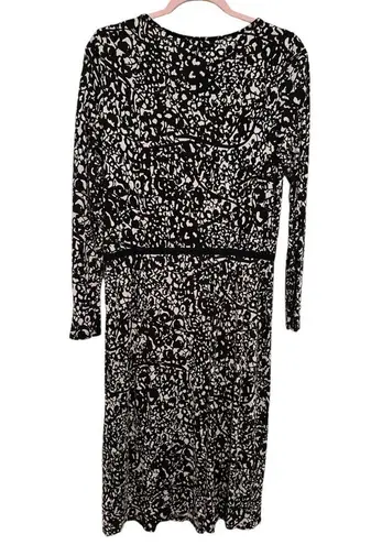 BODEN THEA Black White Print Long Sleeve Midi Round Neck Dress 12