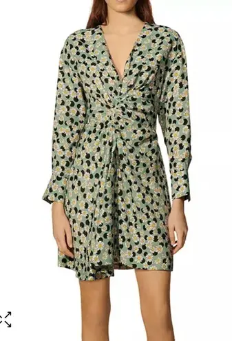 Sandro Paris | Angele Dress Green Pois Dots Floral Linen | XS
