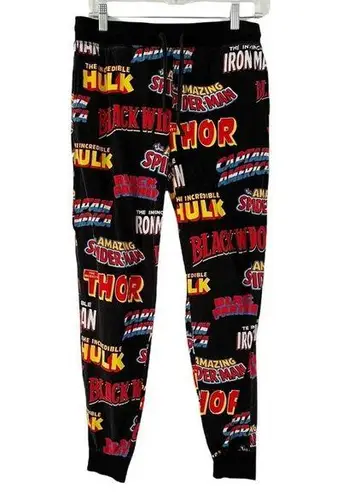Marvel Black Superhero Logo Print Pull On Cotton Tapered Leg Pajama Pants Small