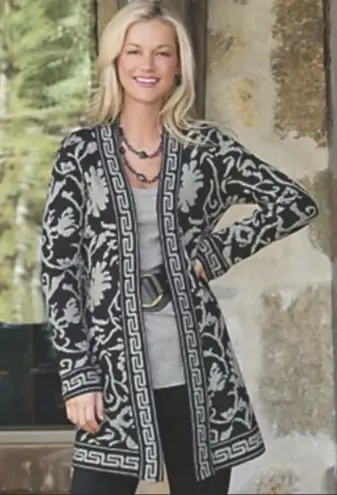 Soft Surroundings Mohair Wool Blend Bistro Floral Open Front Duster Cardigan PL