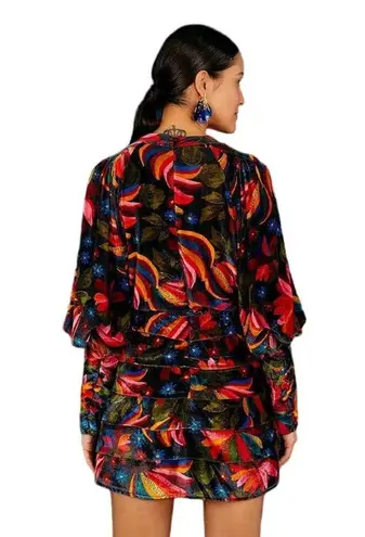 Farm Rio Banana Sky Velvet Dress Layered Skirt Long Sleeves Multicolor XL NWT