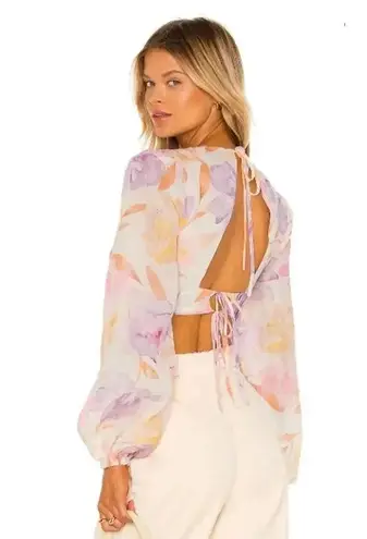 Majorelle Kyra Top Watercolor Pastels Floral Open Back V-Neck Cropped Size S