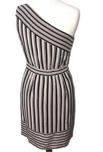 BCBGMAXAZRIA BGBG MAXAZRIA Stevie Silk One Shoulder Striped Fringe Sash Dress Medium NWT