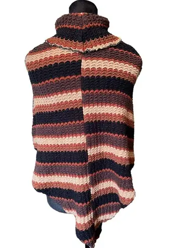 KLD Vintage 90s Earthy Boho Western Hippie Turtleneck Wavy Knit Fall Poncho Top
