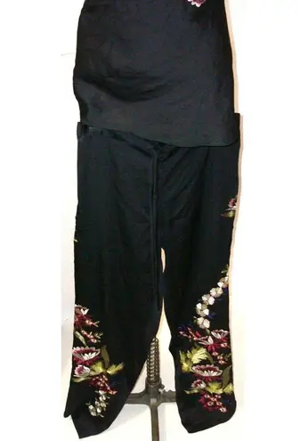 NWT New Designer Natori S Silky Black Embroidered Pajamas PJ's Womens Satin Tank