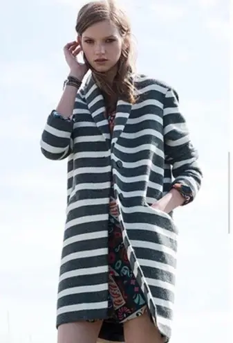 Maje Goelette Charcoal & Off White Striped Woven Coat size small