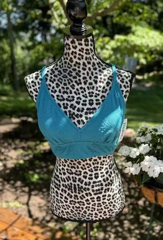 Freshwater Bikini Banded Long Top Sz XL Adjustable Strap Teal Snakeskin Texture