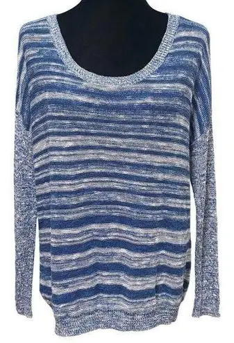 Eileen Fisher  Organic Linen Cotton Sweater Blue White Stripe Coastal Size Small