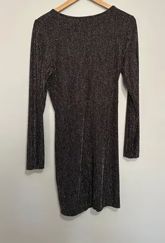 Three Pink Hearts Long Sleeve Side Knot Dress Black Sparkle Junior's Size XL