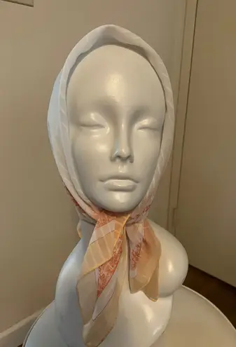 Vintage 1970s Floral Silk Scarf Squares Orang White 24 X 24 Multiple