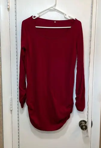 Red Cotton 3/4” Sleeve Top with Ruched long Sleeves and Ruched sides Loose Fit M Size M