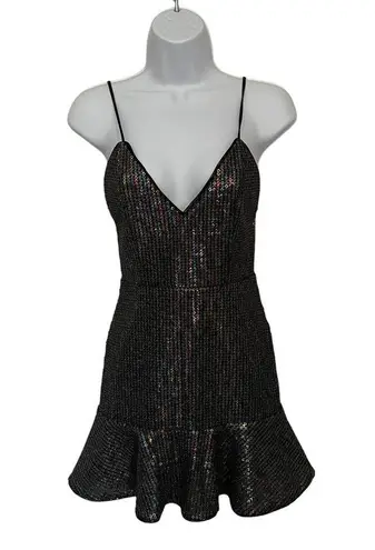 X by NBD  Sequin Mini Cocktail Dress XS Black Flounce Revolve Whimsigoth Space