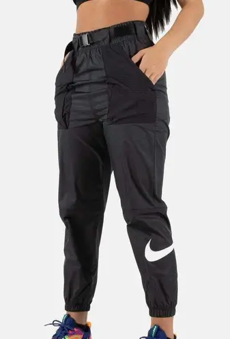 Nike  Belted Woven Track Jogger Pants in Black Swoosh